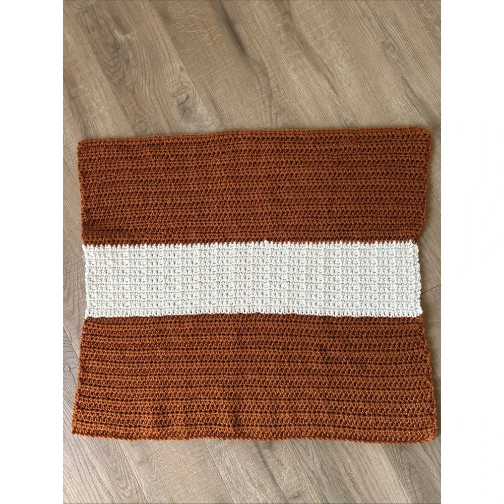 Hand Crocheted Baby Afghan Blanket Burnt Orange & Cream 23